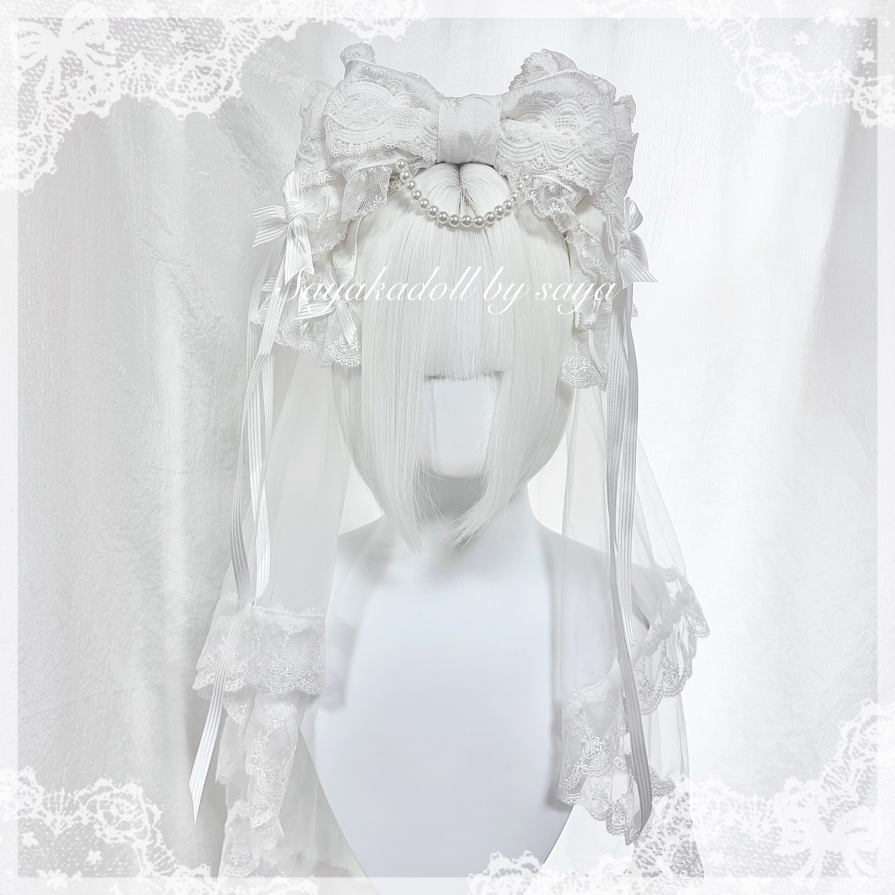 ‪♡ Lolita ボンネット風 フリルリボンヘッドドレス white 2 ‪♡ ♡ Lolita ボンネット風 フリルリボンヘッドドレス white 2‬