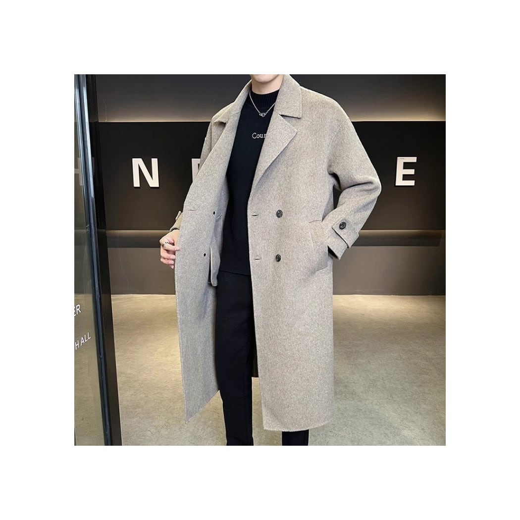 ウール調で軽い】ウールタッチ ダブルブレストロングコート 2color