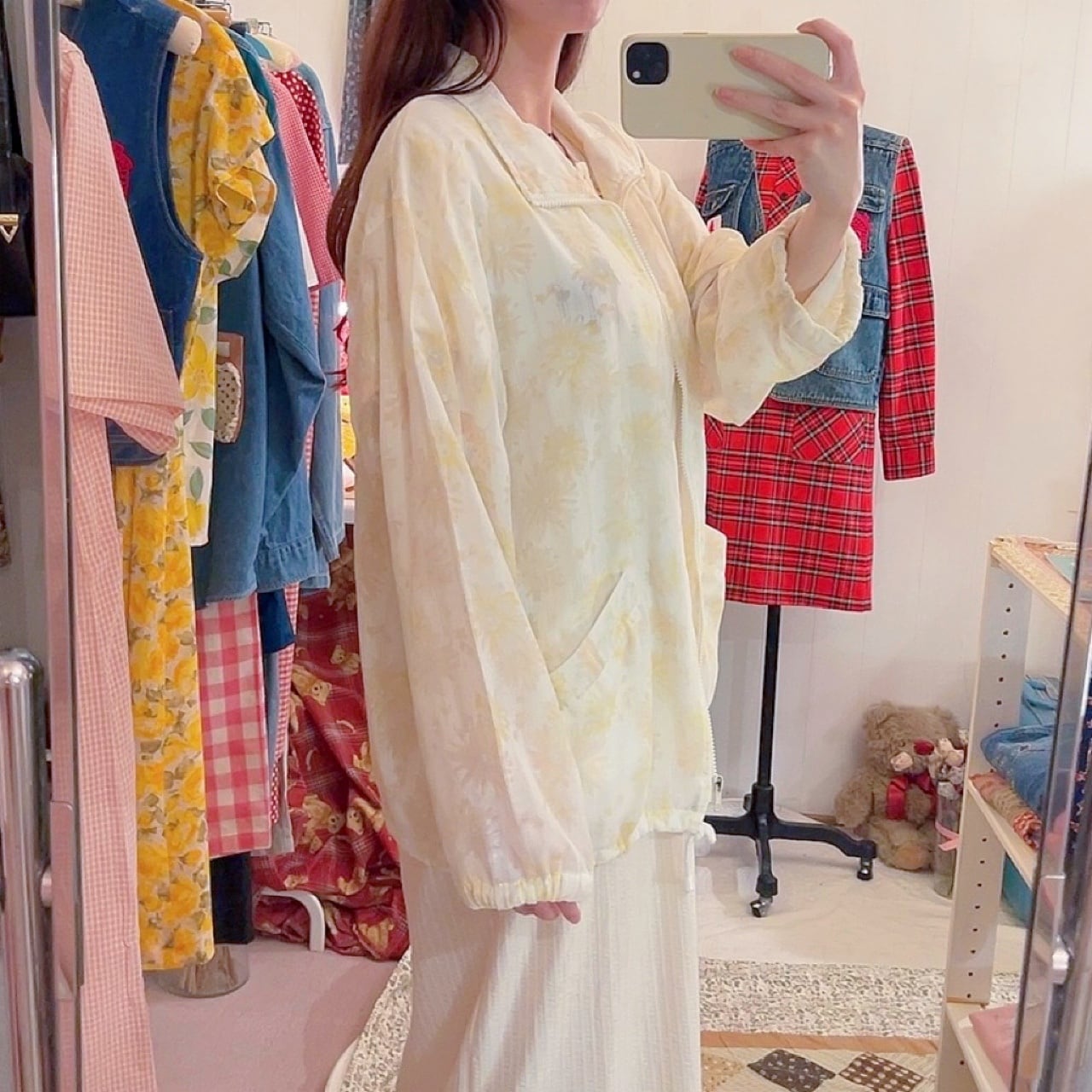 flower stripe sheer zip-up jacket