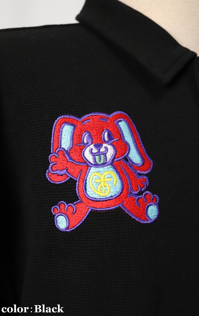 Rabbit and Bear Waffle Polo shirt（ラビット アンド ベアー ワッフル ポロ シャツ）【Black】
