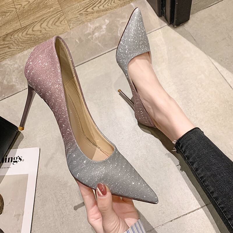 ヒールスプリングスパンコールシングル 靴 シューズ ハイヒール 春物 フェイクシューズ20450616866