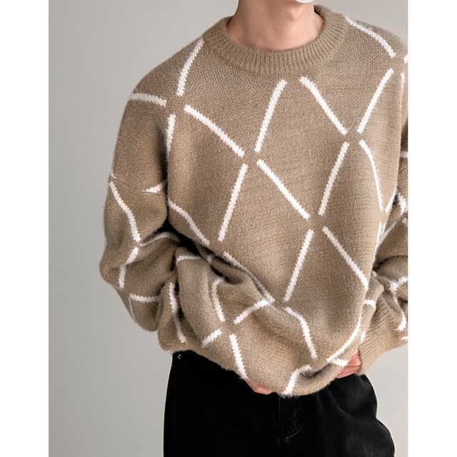 geometric pattern oversized knit sweater mr0133