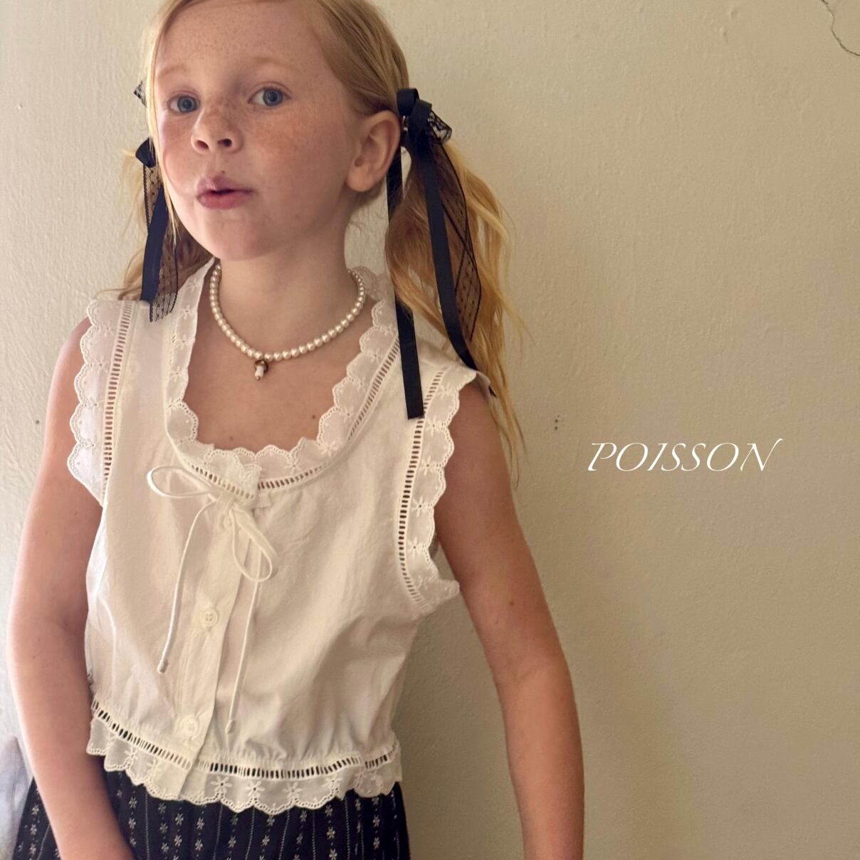 «sold out»«ジュニアサイズあり»«poisson» ジニークロップドブラウス