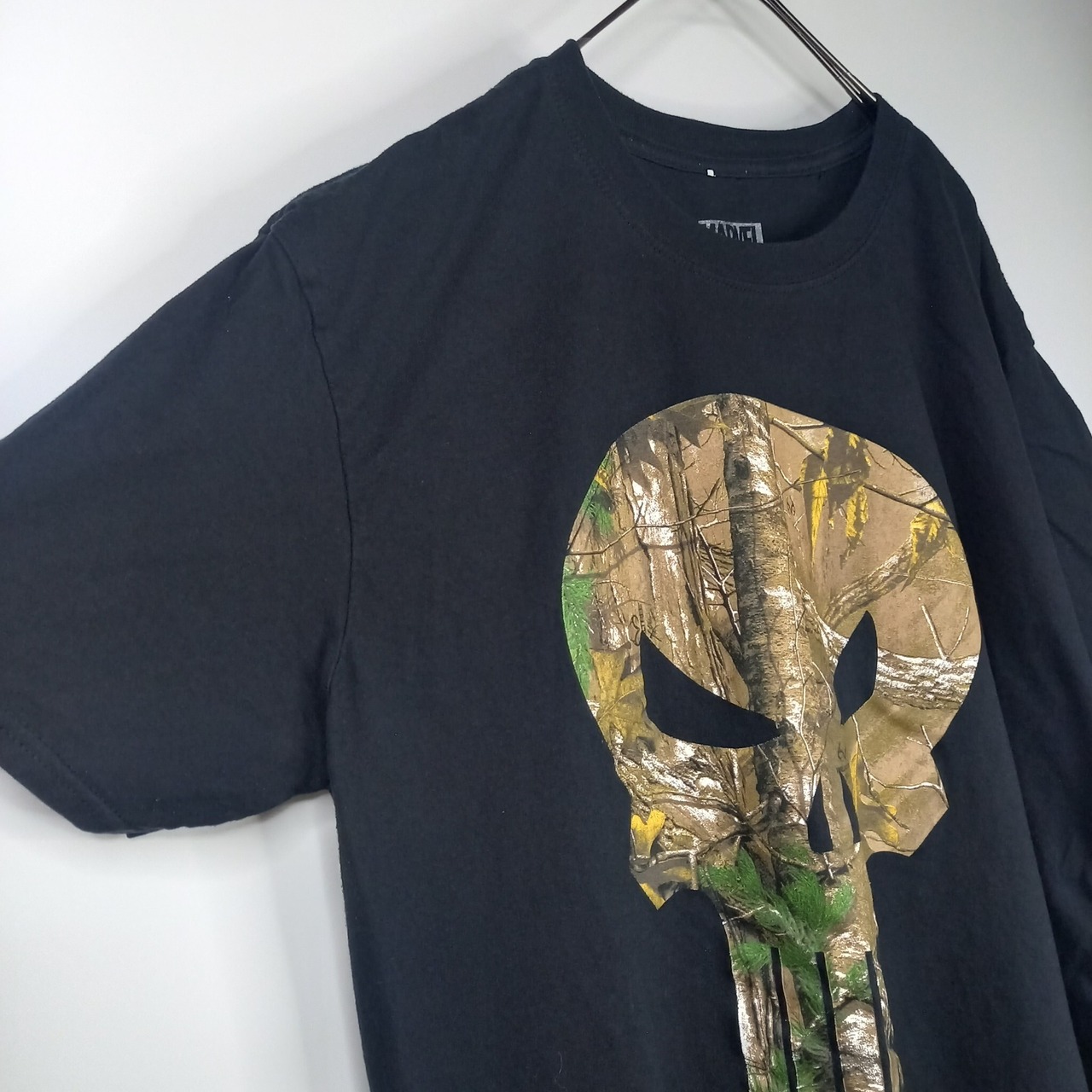 マーベル　キャラクター　プリント　Tシャツ　パニッシャー　スカル　半袖　黒