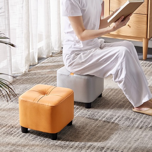 スツール ロータイプ 高さ28cm ４色展開 オレンジ ホワイト ソファスツール フェイクレザー 正方形 四角 椅子 スクエア ファッションソファスツール コーヒーテーブル ホーム 小さなスツール ロースツール