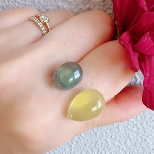 【穏やかなエネルギー】ハニーカラーカルセドニーxアクアマリンのフォークリング