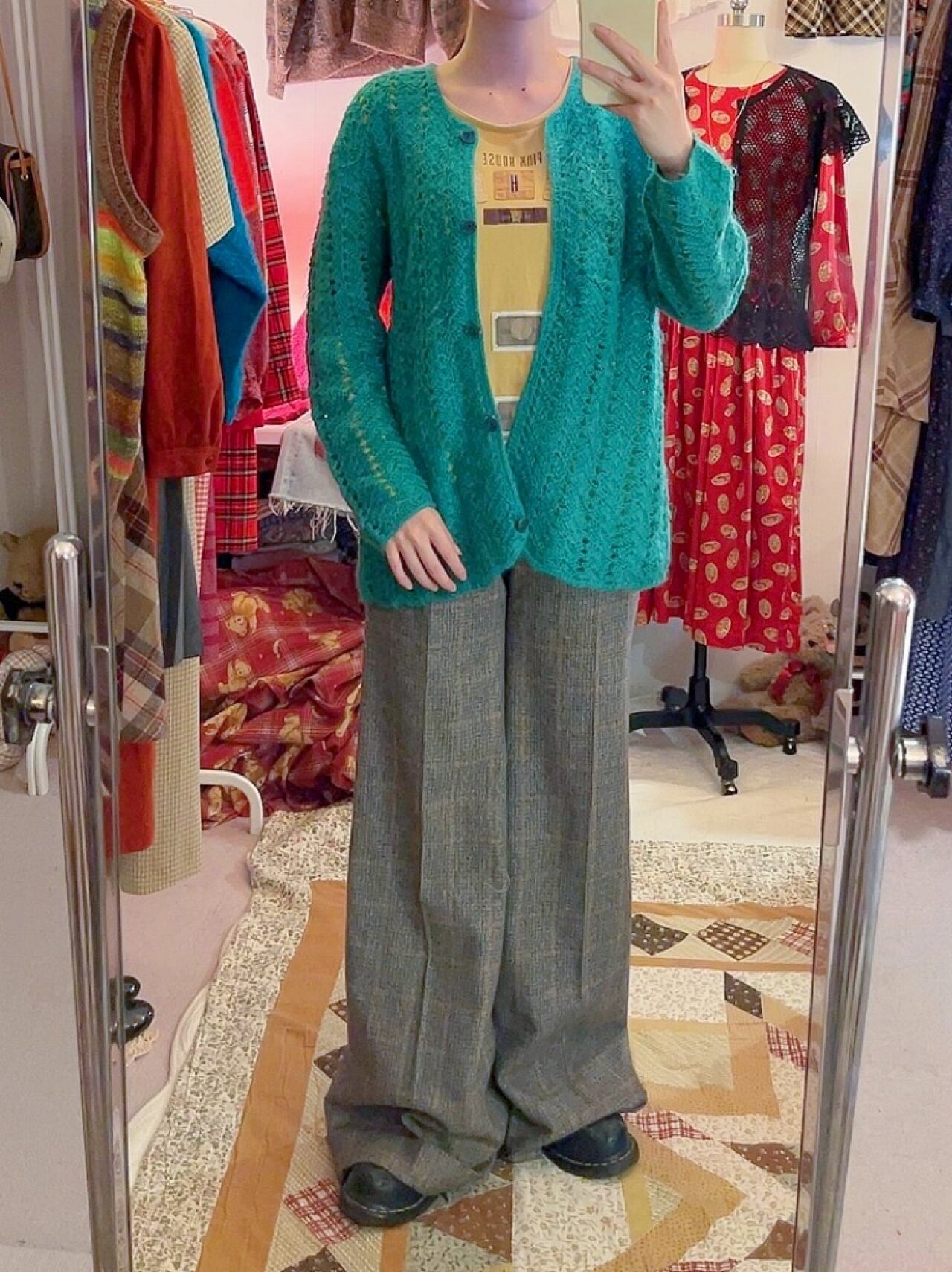 green crochet knit cardigan