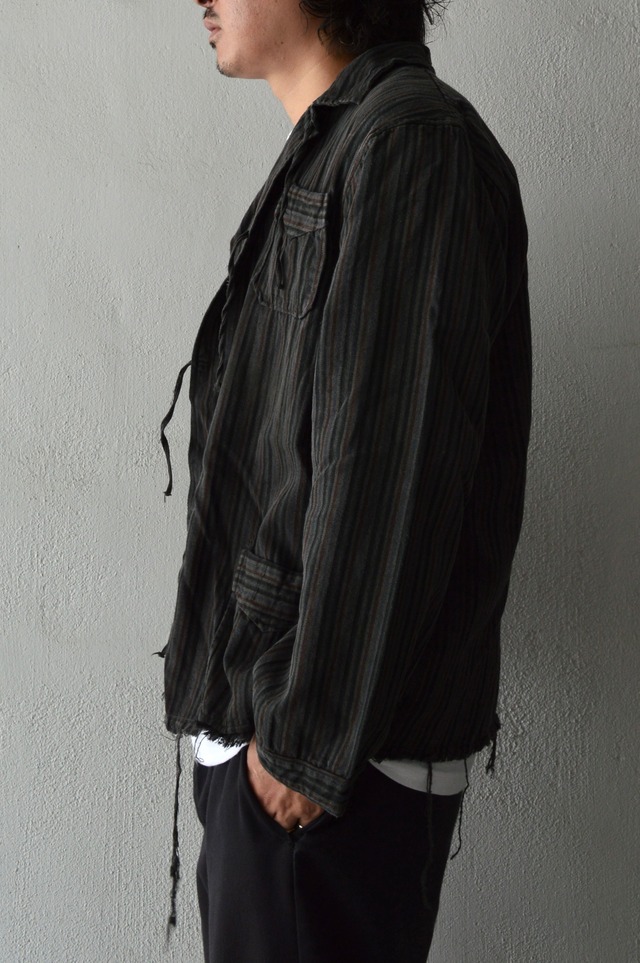 VENTITANK PROJECT Bulgarian Army 1950's-60's Dead Stock Custom Remade & Dyed Sumi Kuro Sleeping Shirt Jacket Type Red Multi2 ブルガリア軍 スリーピングシャツ ジャケット 50s 黒染め
