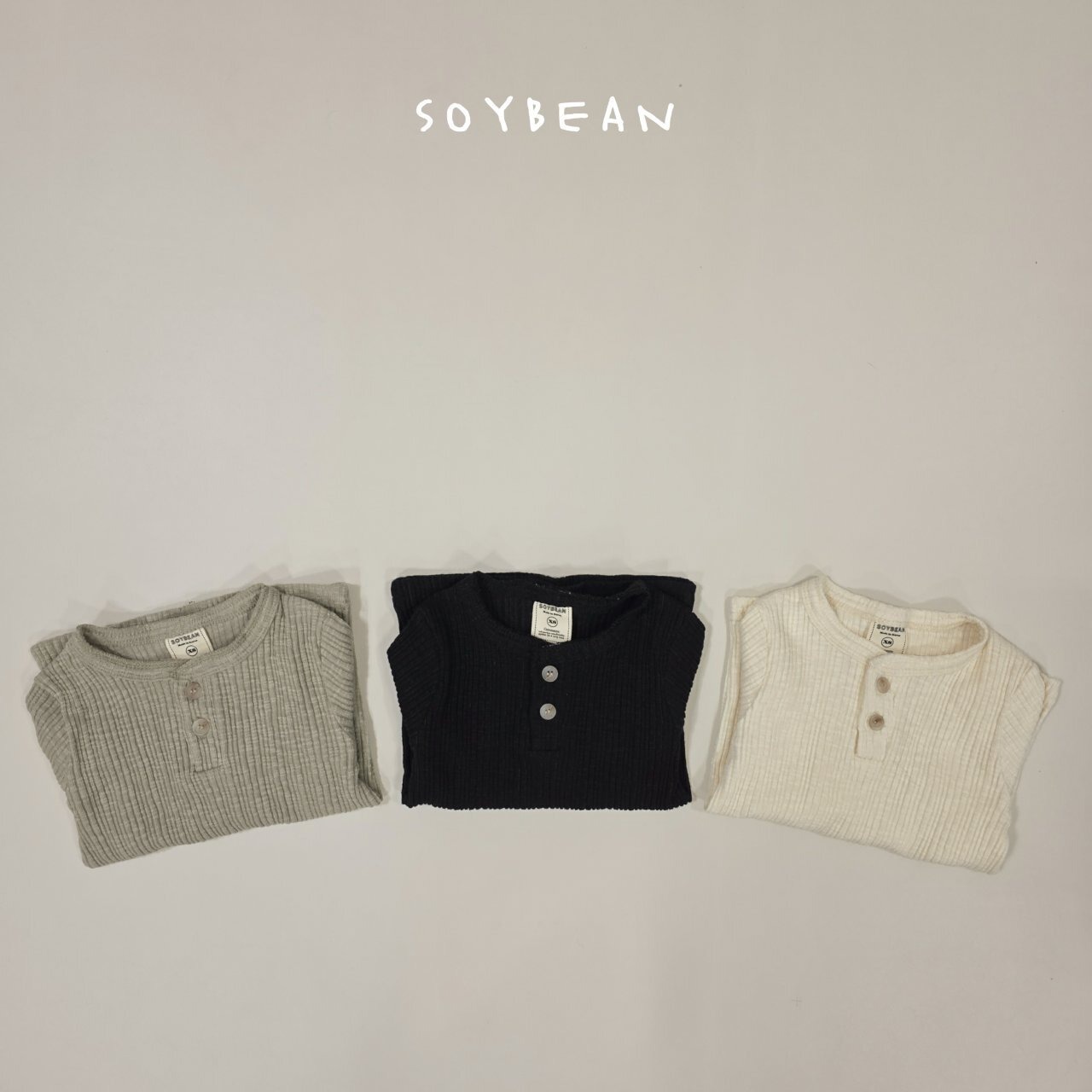 【SOY BEAN】 コットンヘンリーネックTシャツ／アイボリー（80–120cm） - 10