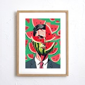 Watermelon Man｜スイカのポップアートポスター｜遊び心あふれるインテリアに最適｜額縁セット・国内生産・A4ポスター