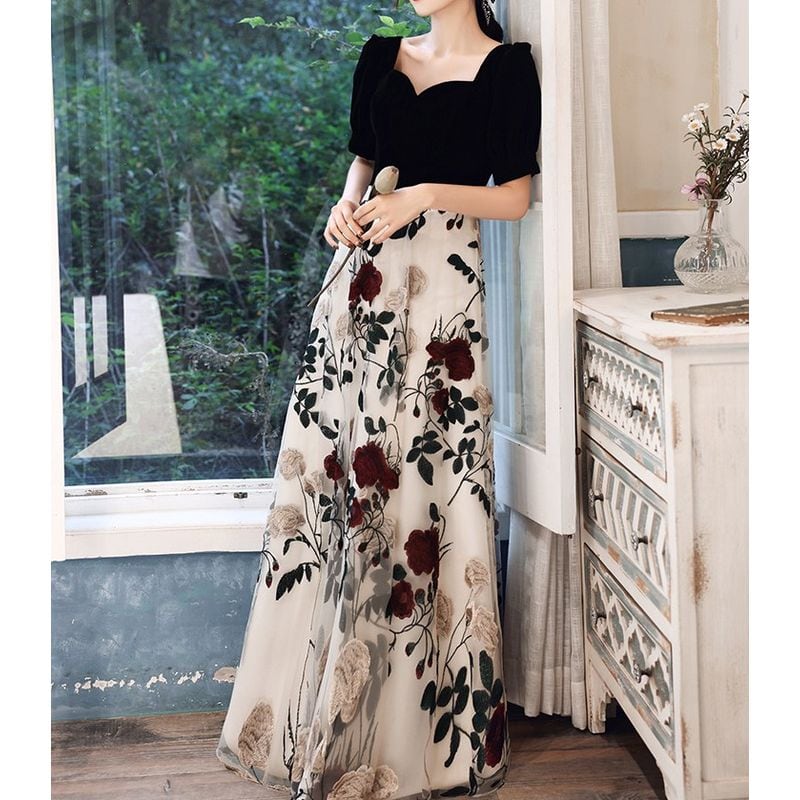 フラワーステッチ ロングドレス D1171 | 演奏会・ステージ・パーティー