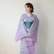 「葡萄色 × チャコールグレー」 〜大ピーコック模様・セオアルファ〜〜浴衣・夏着物・単衣
