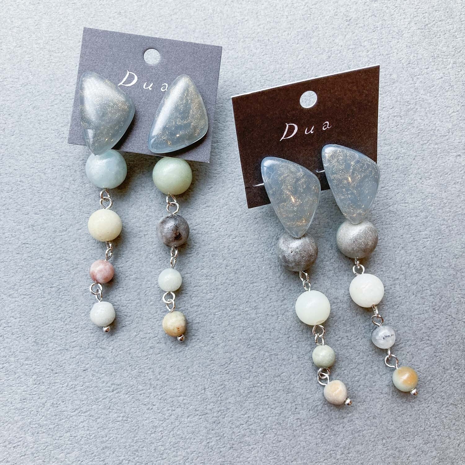 ラメ入りカボションと天然石〈ピアス/イヤリング〉 | Dua-アクセサリー