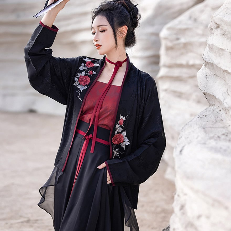 チャイナ服 ジャケット 羽織り アウター 薔薇 刺繍 エレガント 病み