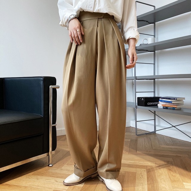 【即納キャメルMサイズ1点入荷】High-waist drape wide leg pants A313