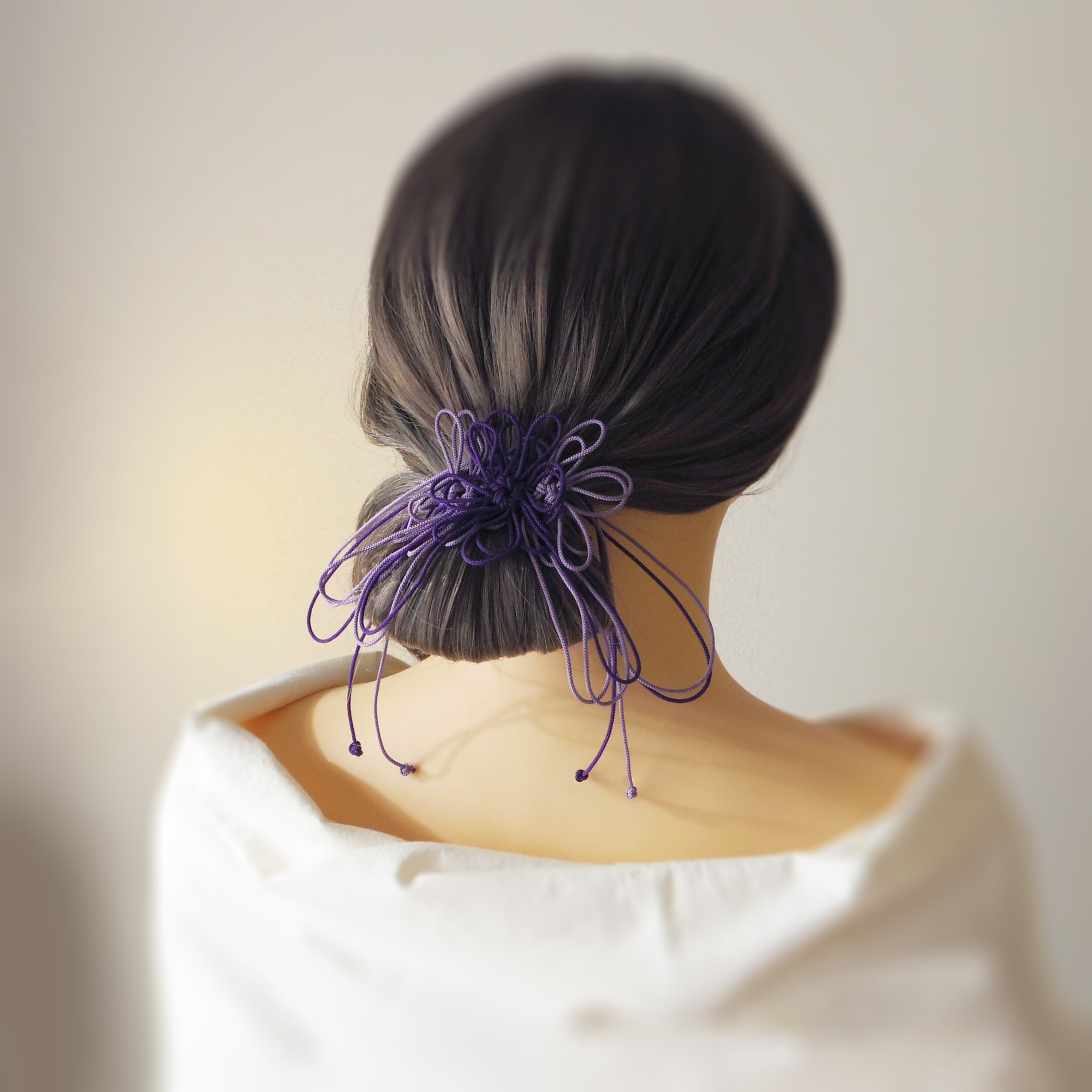飾り結びヘアゴム「彼ノ宵ニ歌」(濃紫×淡紫)|着物・浴衣に簡単アレンジで和装ヘア