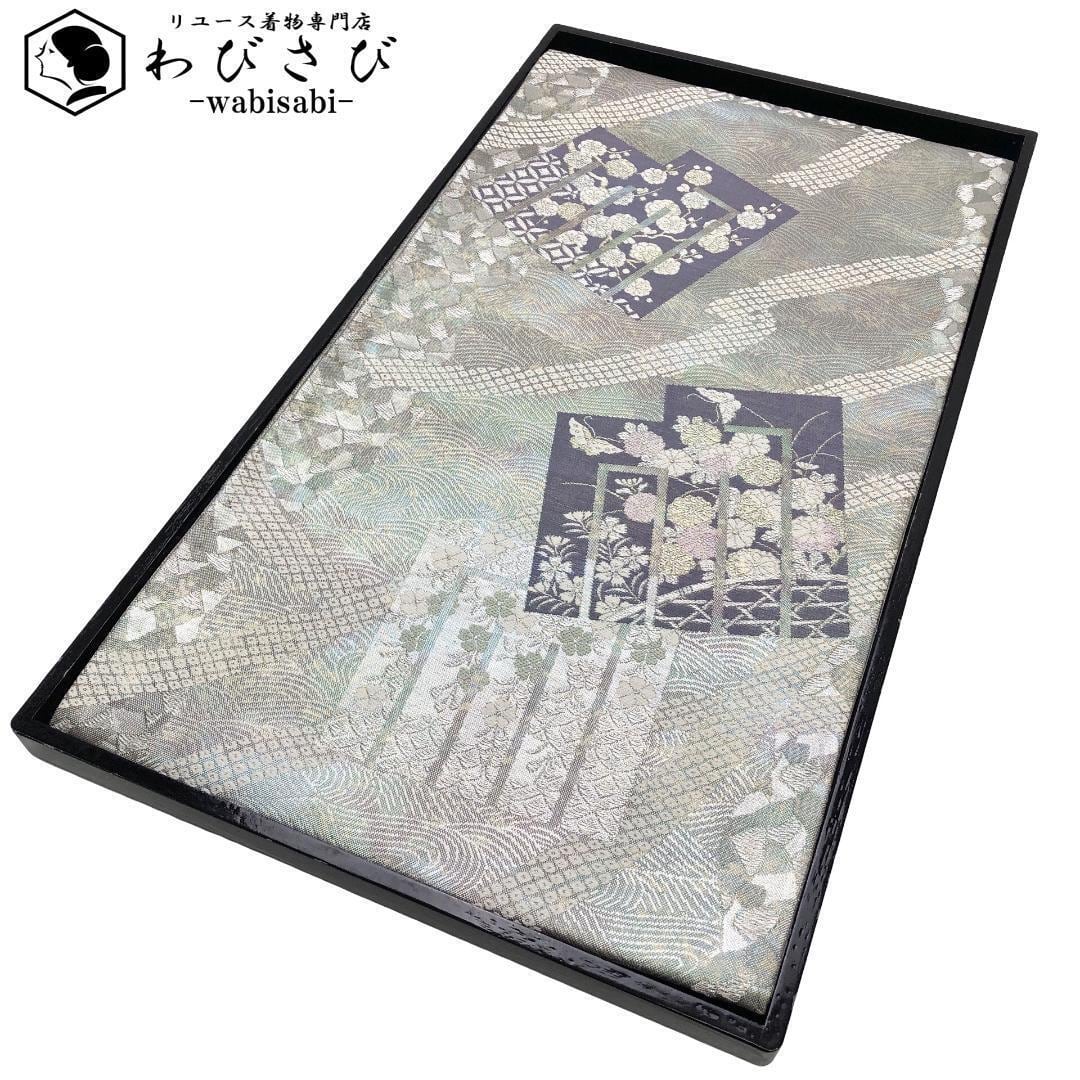未着用 袋帯 全通 裂取り 花兎 鳥 唐花 抽象模様 着物 062w d 平和屋