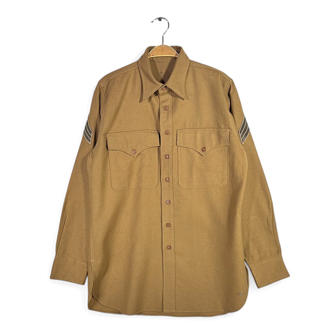 40s USアーミー ヴィンテージ ミリタリーシャツ ワッペン ウール U.S.ARMY 長袖シャツ サイズXL相当 古着 CA1544