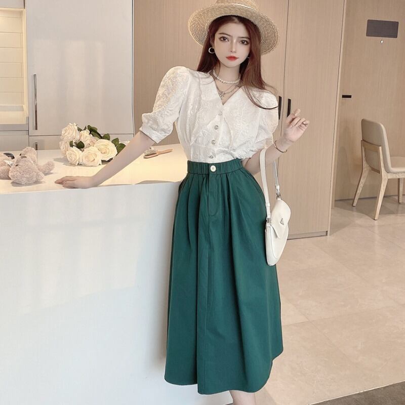 サマー刺繍レースブラウス Aラインスカート 夏物 YY-ファッション63828848458