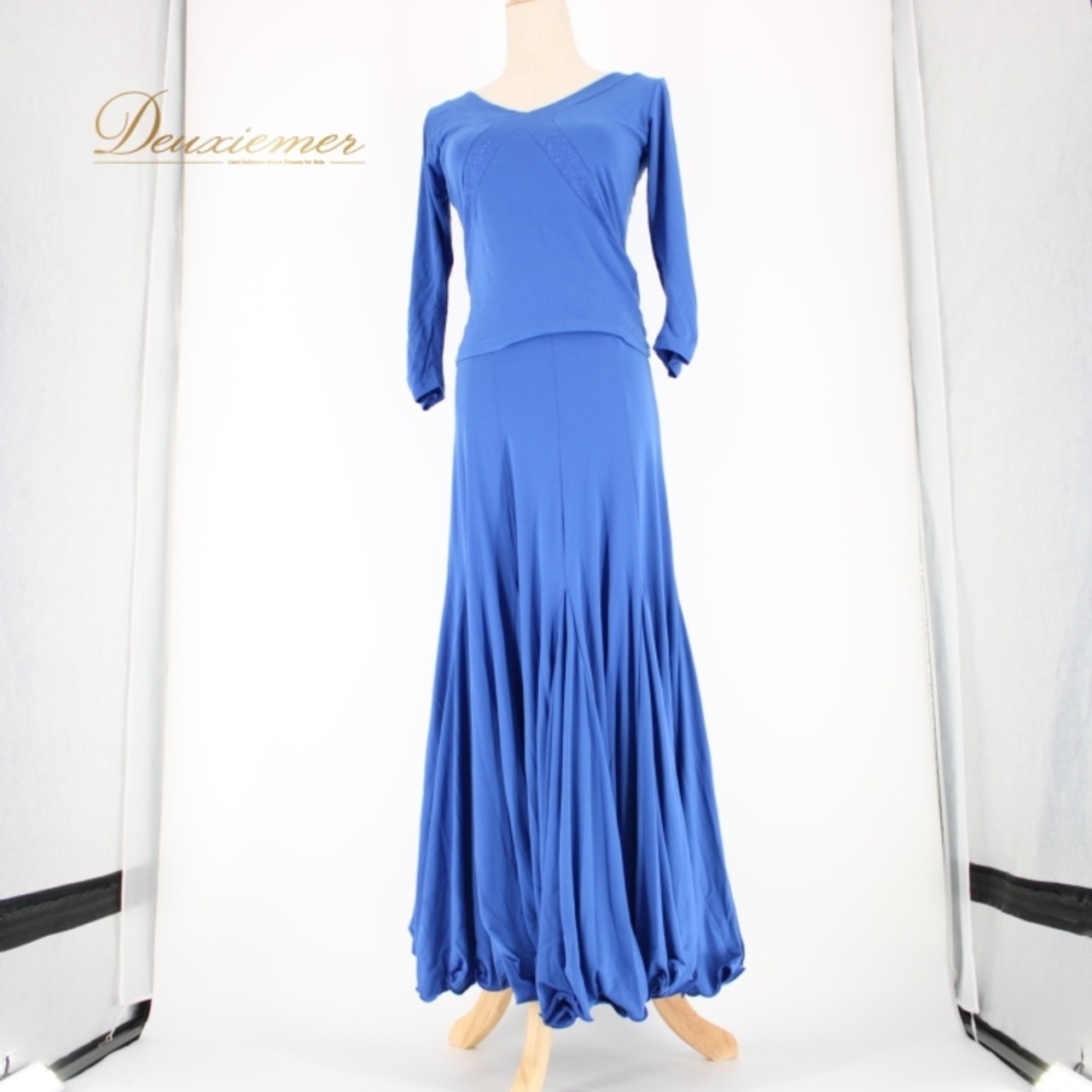 社交ダンス 衣装 スタンダード 上下セット ツーピース レッスンウェア パーティ衣装 SICO-PON Create-Sun クリエイトサン 青 ブルー系 ダンス衣装 フォーマル 伸縮性 上下セットアップ レディース ロイヤルブルー スカート ロングスカート ツーピース パーティー用 発表会 体型カバー おしゃれ かわいい クリエイトサン 使いやすい ティーチング 衣装セット おすすめ