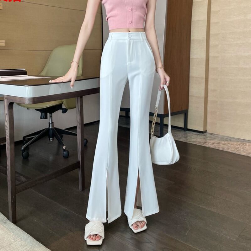 サマースタイルハイウェストパンツ 薄手カジュアルレディース レッド 夏物 ハンチェンe56661104112