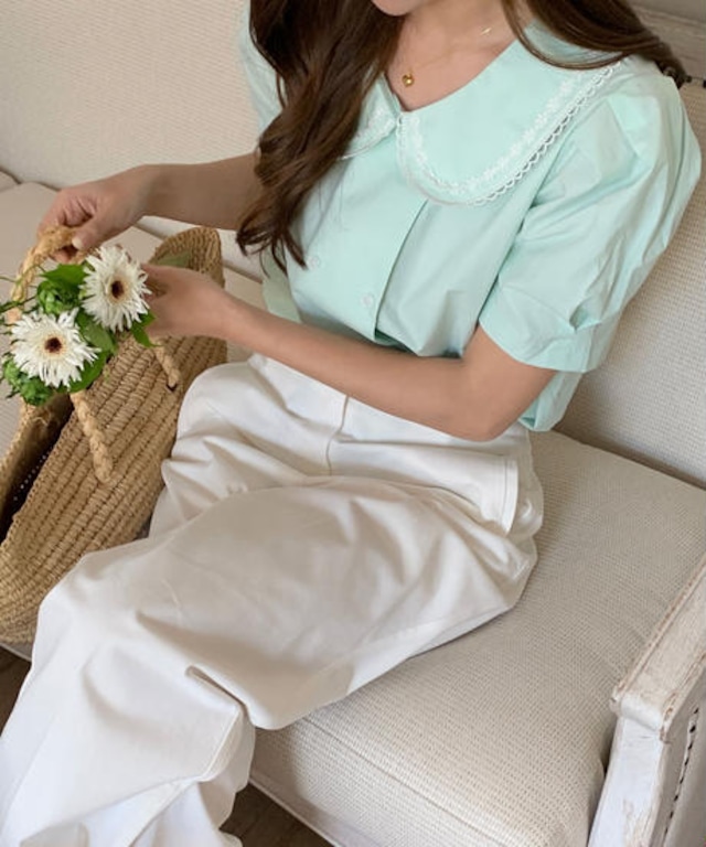 《即納商品》girly puff blouse( ivory / mint)