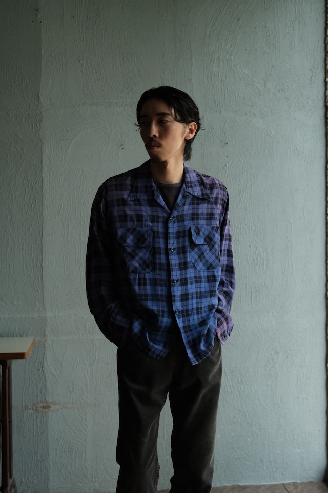 Utah/40-50's "PERSONALITY" silk rayon open collar shirt/ sun fade