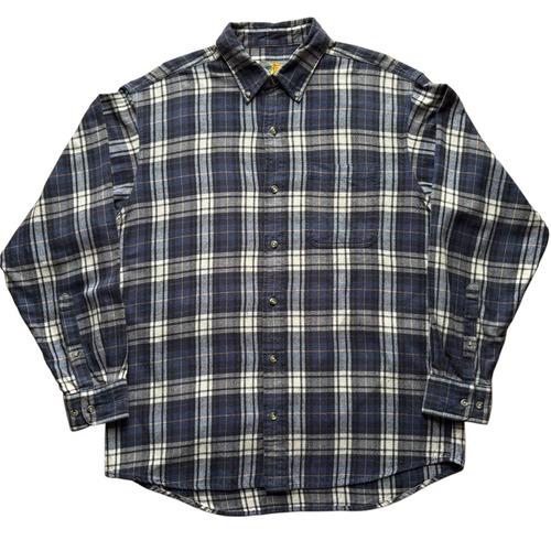 Bass Pro Shops / Plaid Button Down Flannel Shirt / Navy / L / 90s