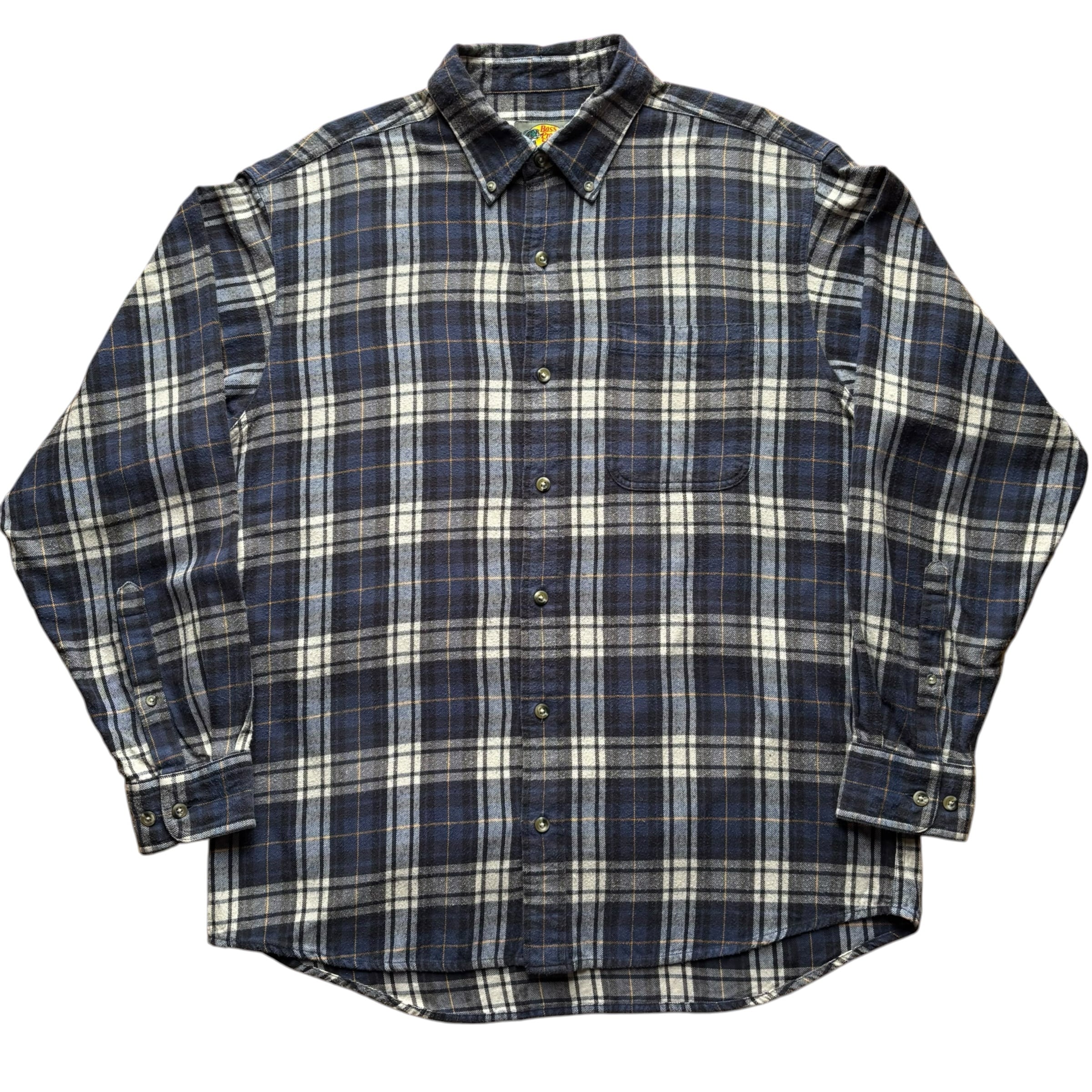 Bass Pro Shops / Plaid Button Down Flannel Shirt / Navy / L / 90s