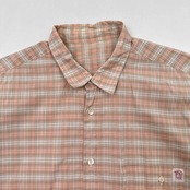 Papas パパス チェック柄 長袖 シャツ M/サーモンピンク系