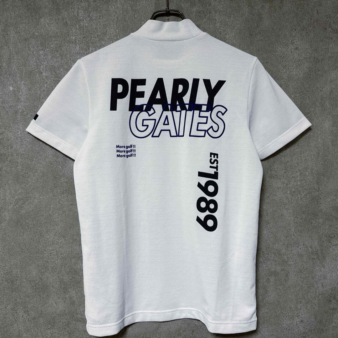 新品！PEARLY GATES パーリーゲイツ　モックネック　半袖　ホワイト　L メンズ】Pearly Gates パーリーゲイツ ロゴ モックネック 半袖