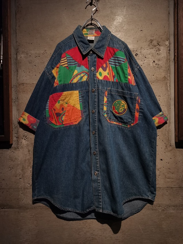 【Caka】 "PACO" Multiple Patchwork Vintage Loose S/S Denim Shirt