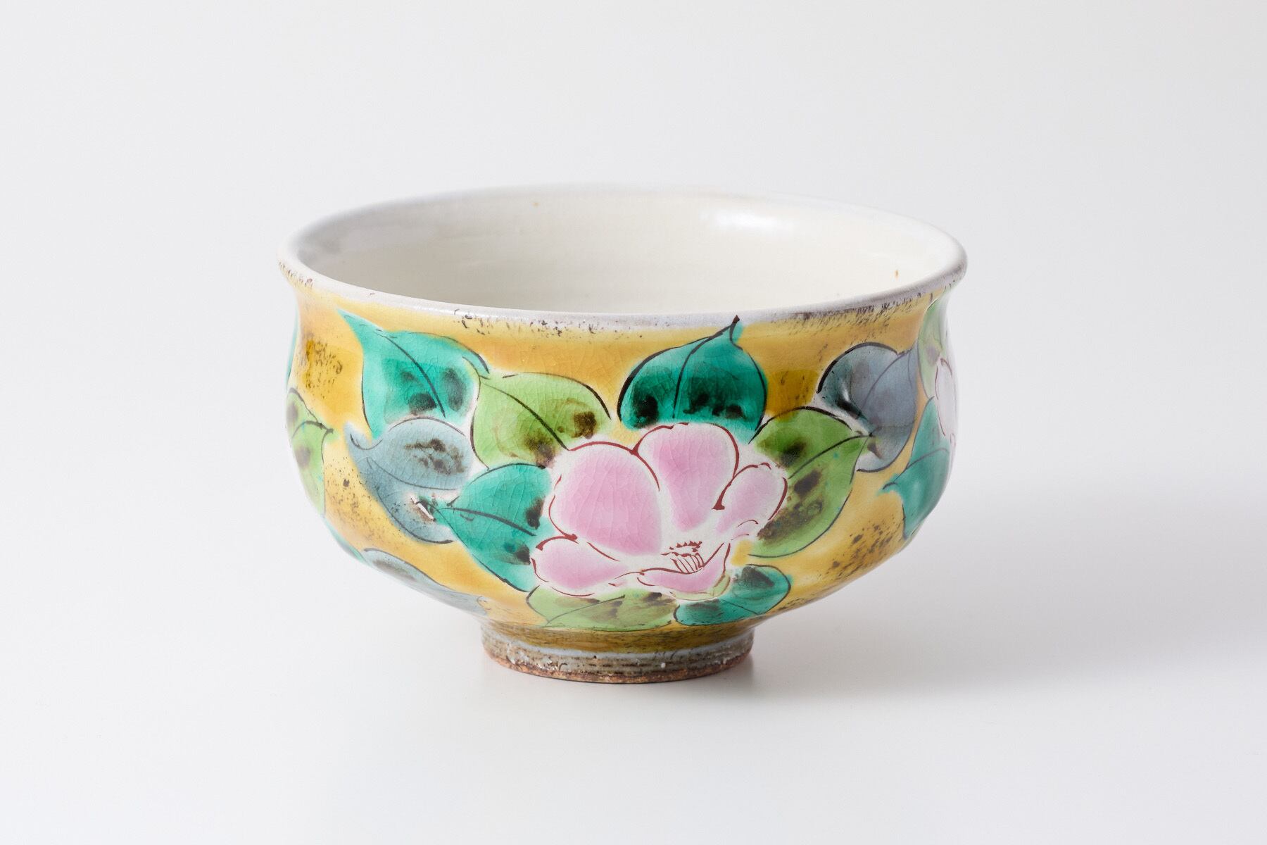 抹茶碗 緑彩椿(吉田屋風)