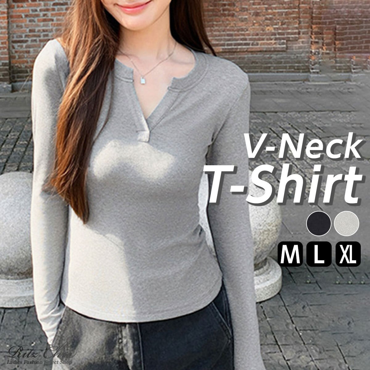 Vネック 長袖 Tシャツ レディース 春秋冬 韓国 無地 きれいめ シンプル 大人 カジュアル トップス インナー 細身 伸縮性 プルオーバー 大人可愛い 大人女子