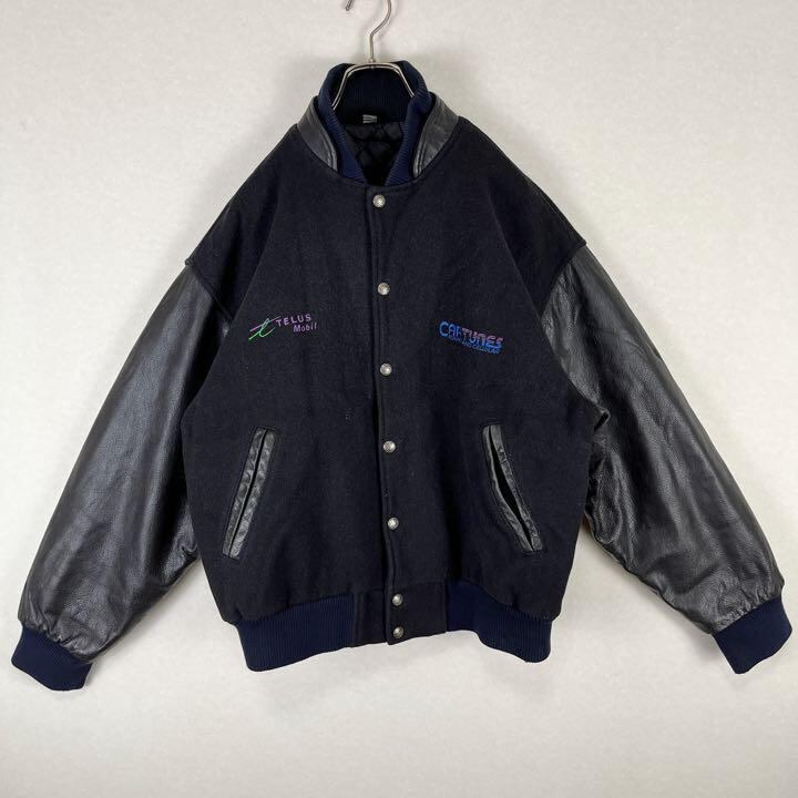 企業コラボ レザースタジャン M ブラック 黒 アウター ブルゾン 刺繍