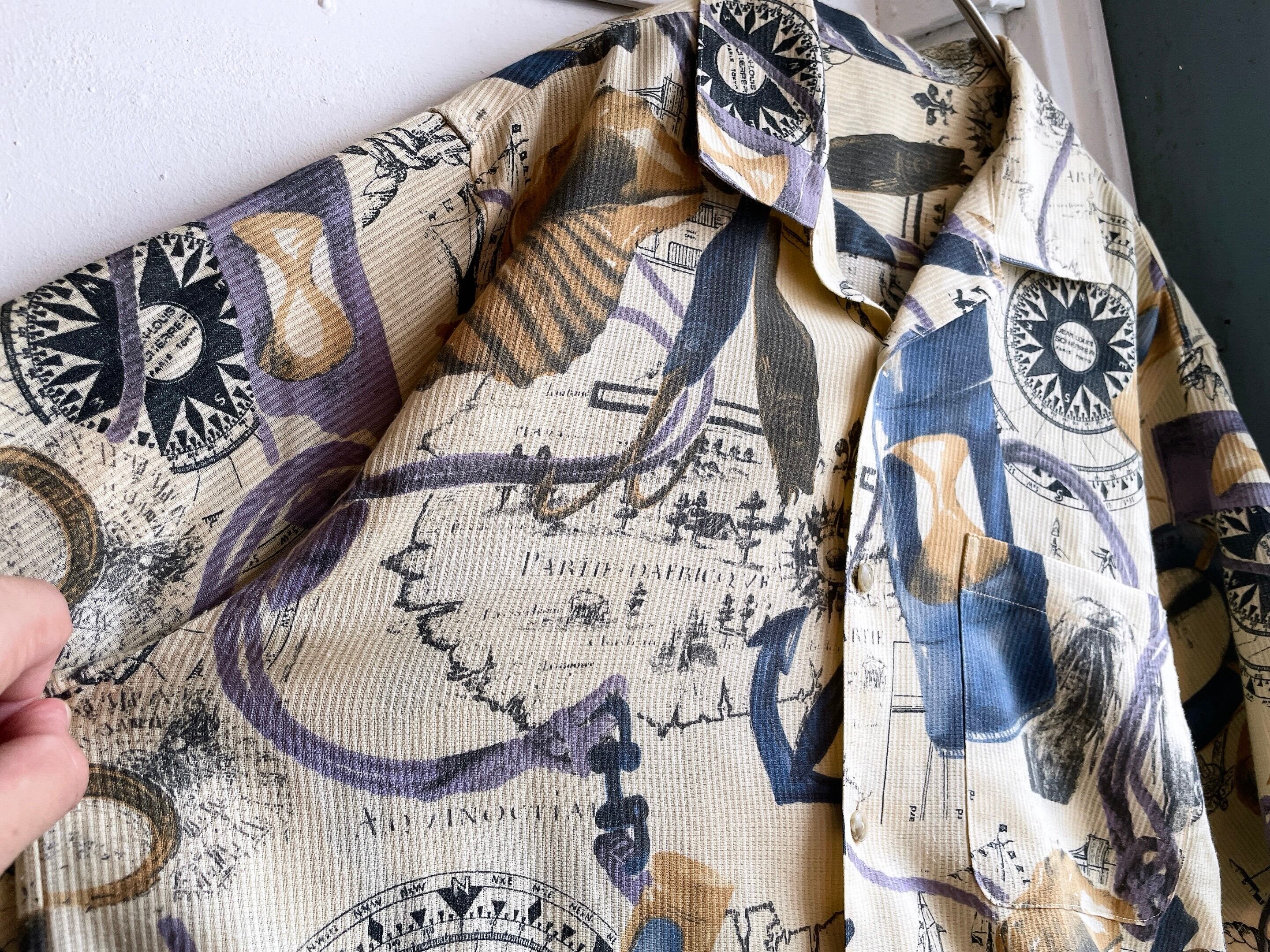 1990s Tropical Summer graphic printed vintage SS open collar shirt