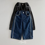 エリーモリー / ELLY MOLLY / ラインワーク裏起毛デニムパンツ / 韓国子供服 / キッズ / 26winter〖取寄〗*5~11号*
