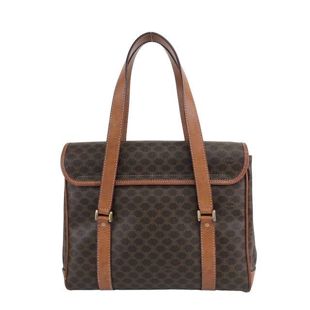 CELINE セリーヌ マカダム ハンドバッグ ブラウン ブラゾン PVCレザー vintage ヴィンテージ オールド dty8ce