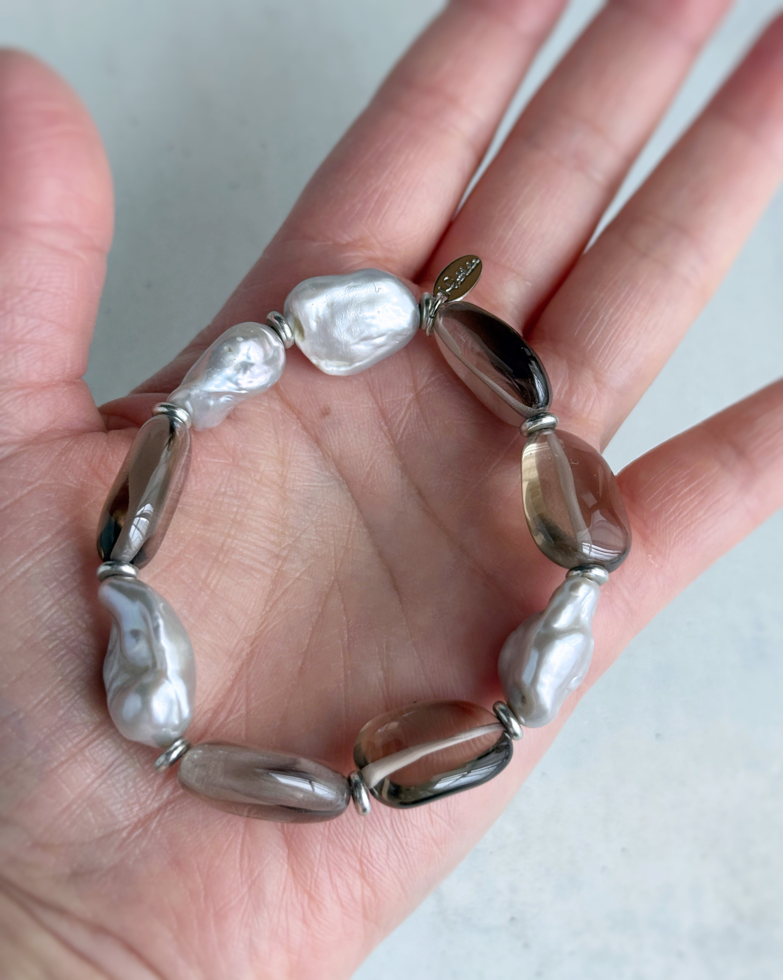 【再販】bicolor bracelet(スモーキークォーツ×淡水パール)