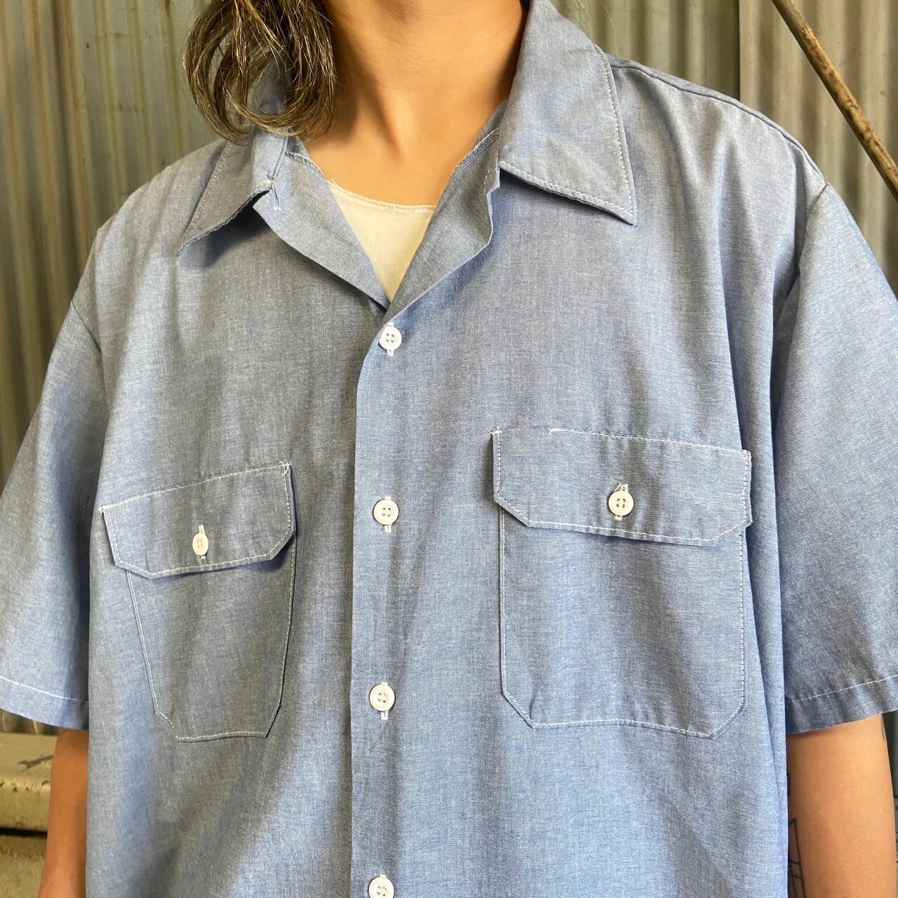 ビッグサイズ 90年代 USA製 Dickies ディッキーズ 半袖 シャンブレー