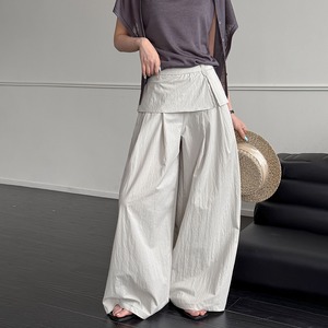 wrap design tuck wide pants 14589