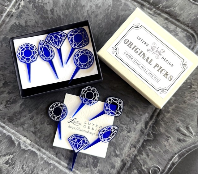 ブルーのケーキトッパーとダイヤモンドピック10本セット