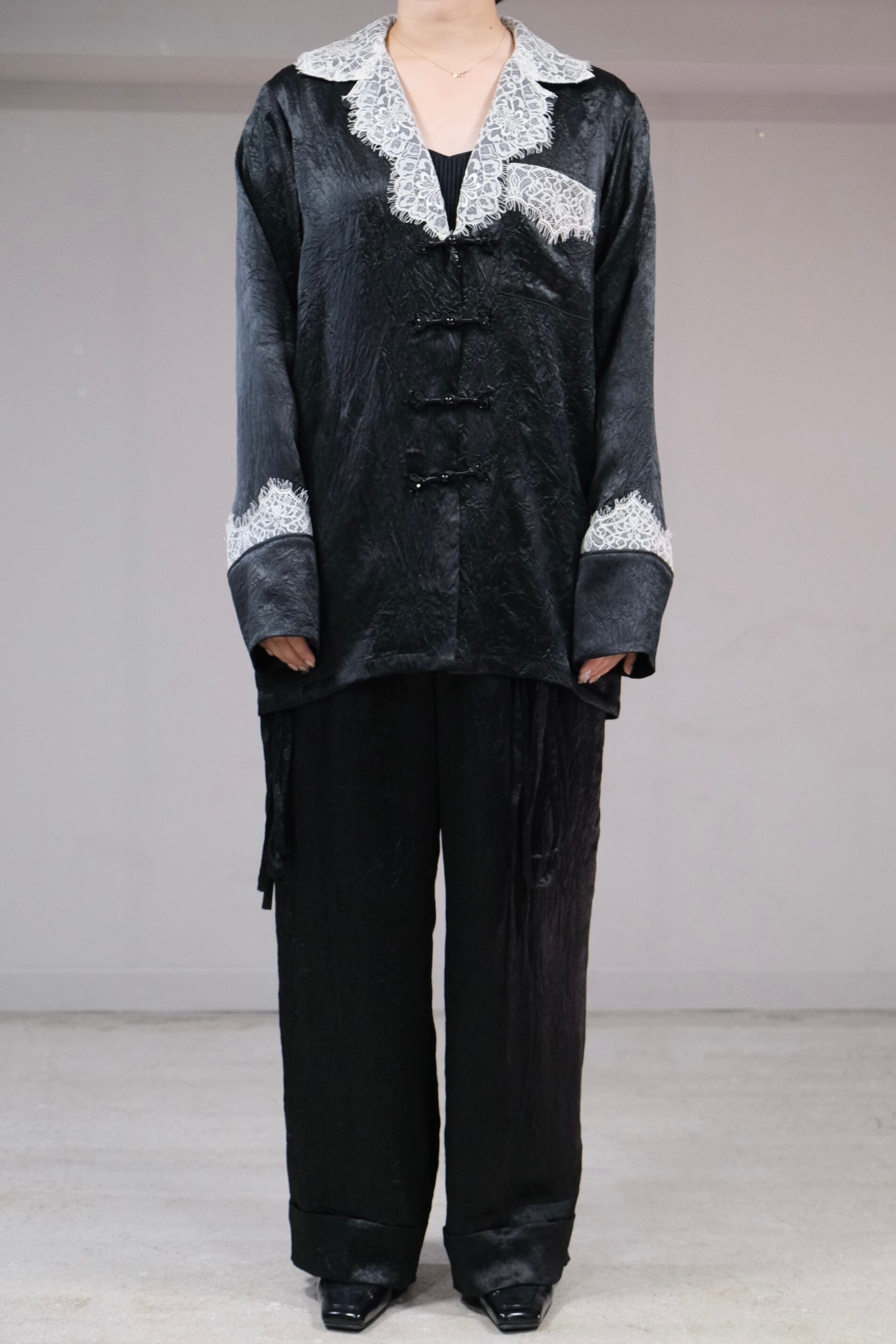 Tanaka Daisuke】lace collar sleep china button shirt | loop