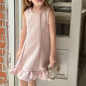 秋ピンクスパンコール織りワンピース