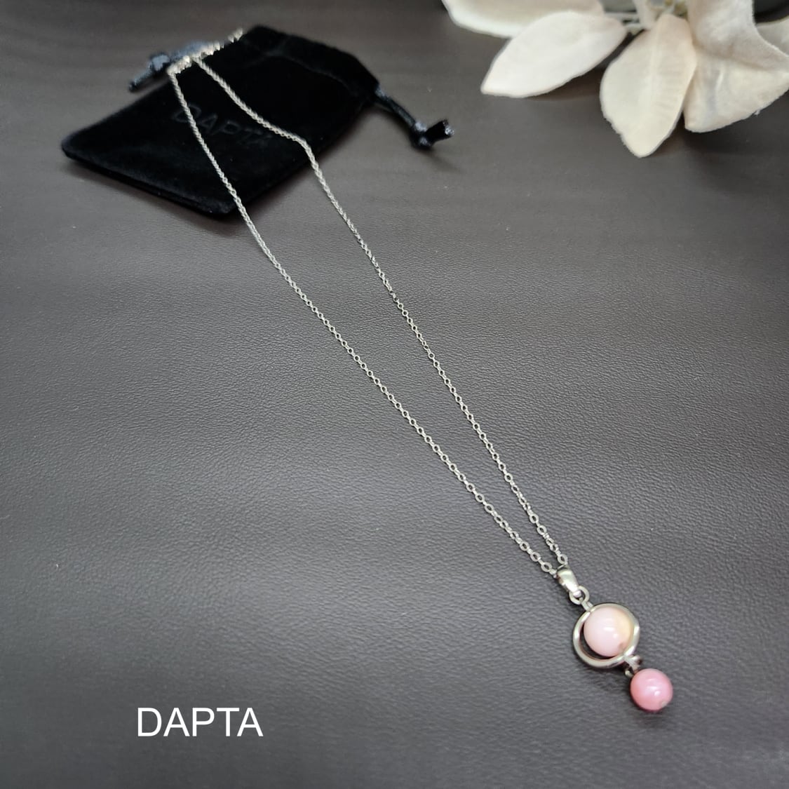 純チタン ネックレス 天然石ピンクオパール8mm・6mm 2連 アジャスター