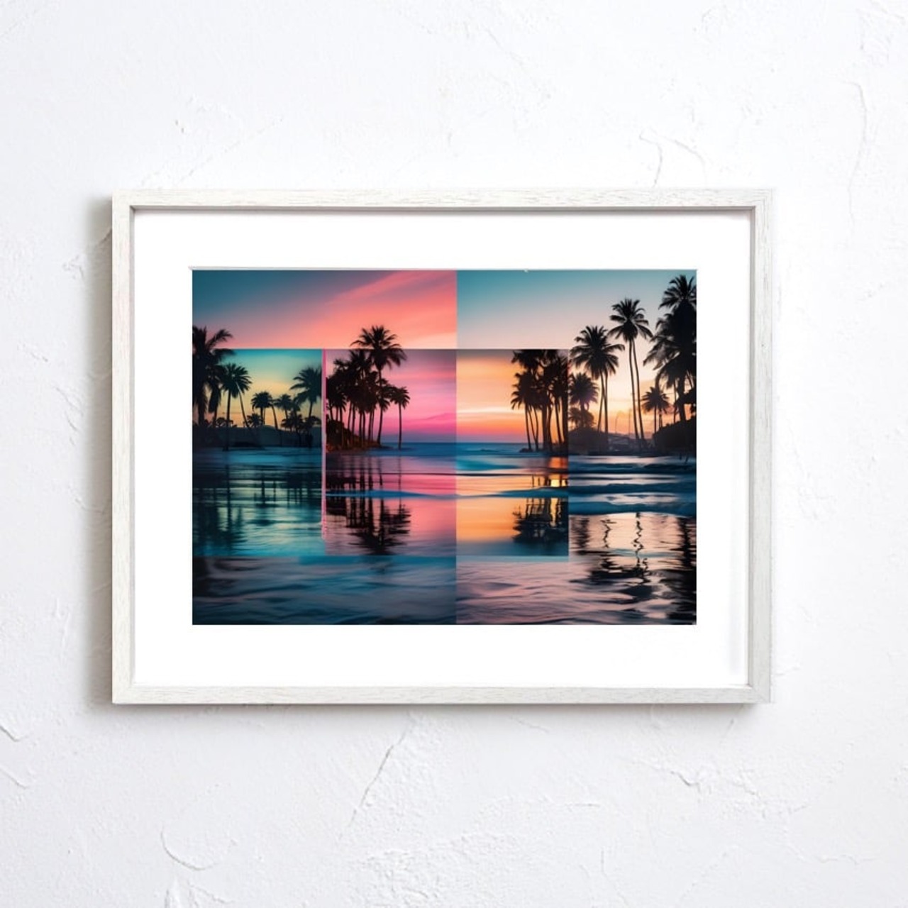 Tropical Reflection｜4つの時間が溶け合う南国アートポスター｜海と夕陽が奏でる癒しのインテリアに最適A2ポスター