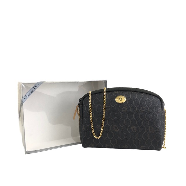 Christian Dior クリスチャン ディオール ハニカム柄 ロゴ PVC チェーン ショルダーバッグ ブラック vintage ヴィンテージ オールド 8h5iza