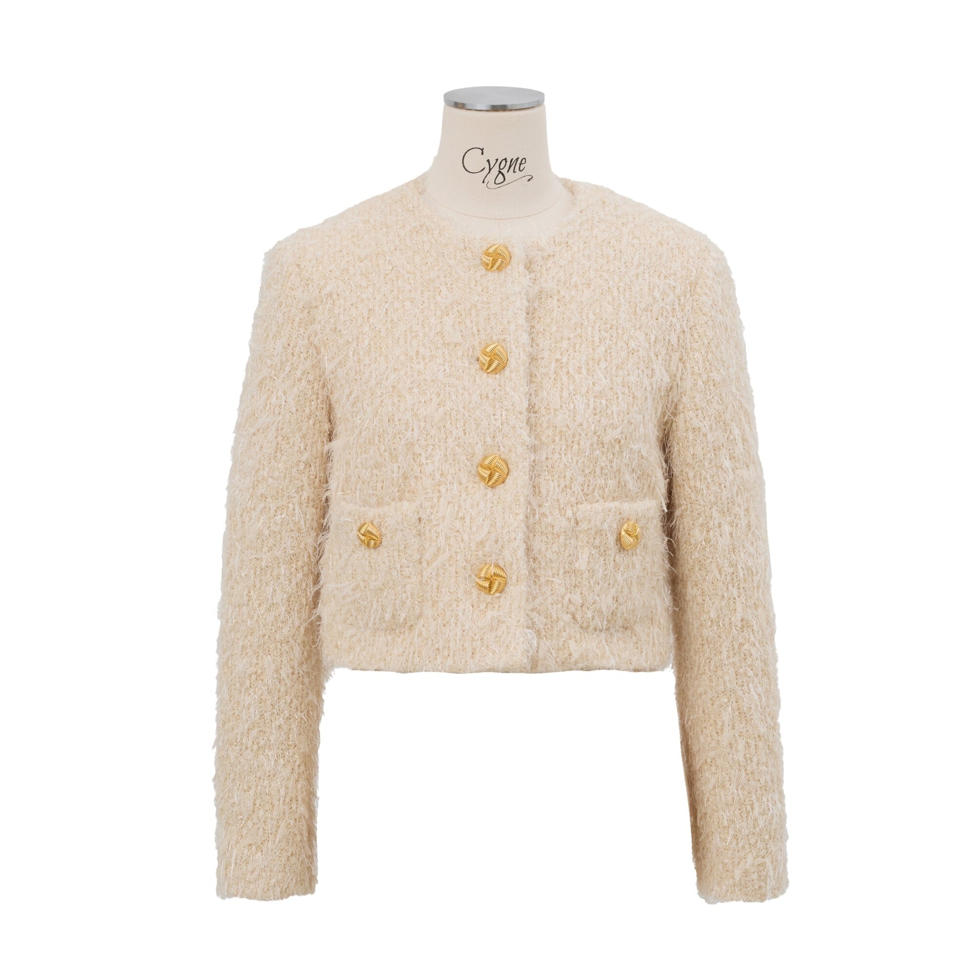 シャギーツイードジャケット Yvonne ベージュ | Cygne 