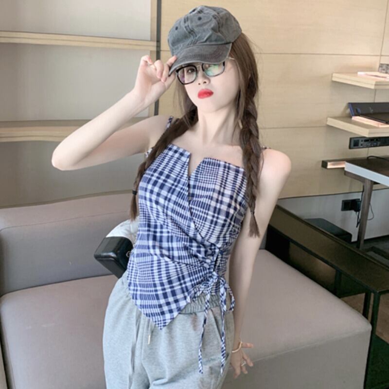 スタンダード格子柄トップス レディース レトロ ピュア ハンチェンe69468664880