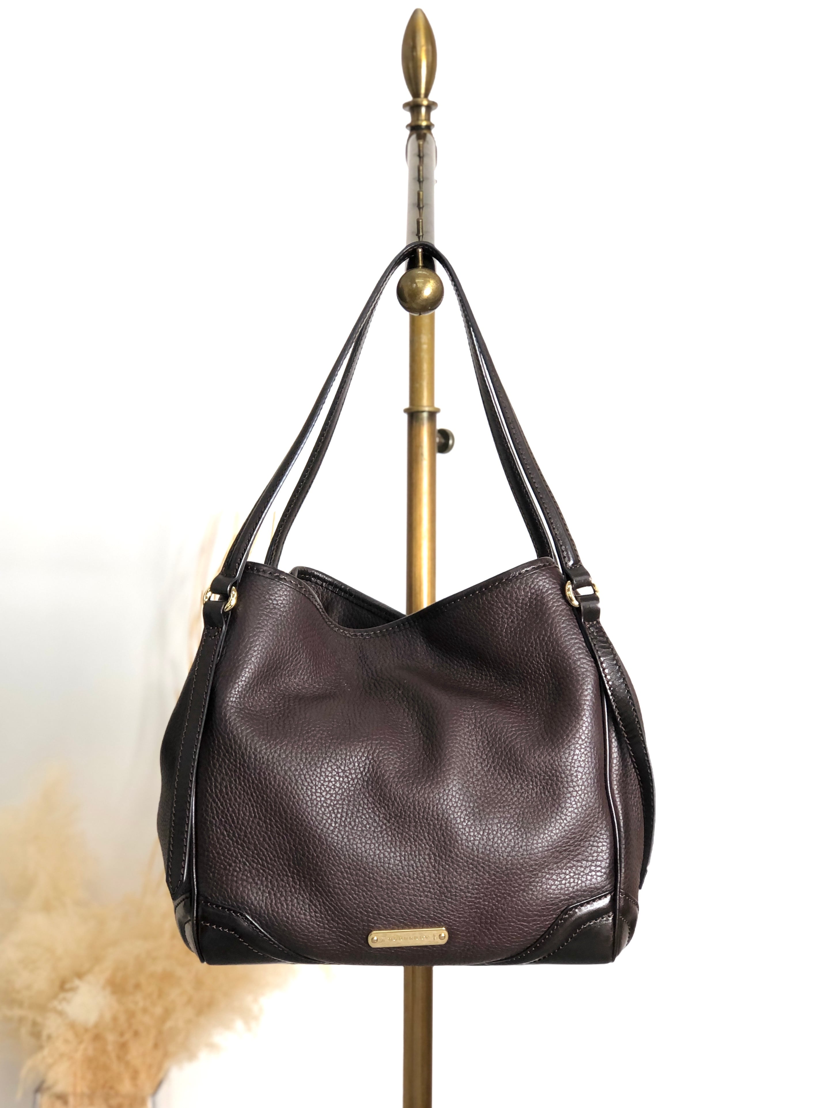 BURBERRY バーバリー ショルダーバッグ ダークブラウン ロゴ レザー ホーボーバッグ vintage ヴィンテージ オールド czmhjj